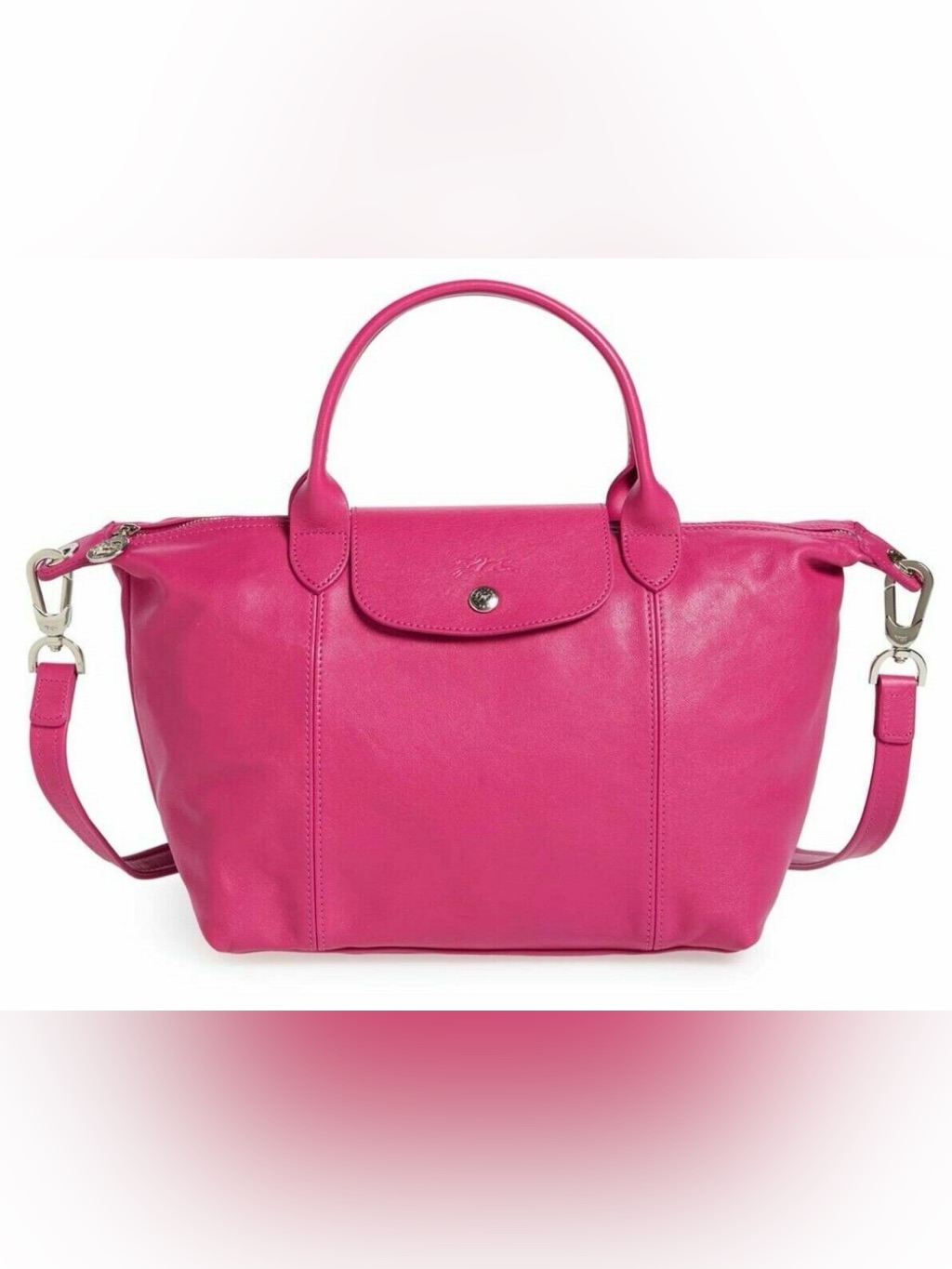Longchamp Le Pliage Cuir Leather Shoulder Bag Rose